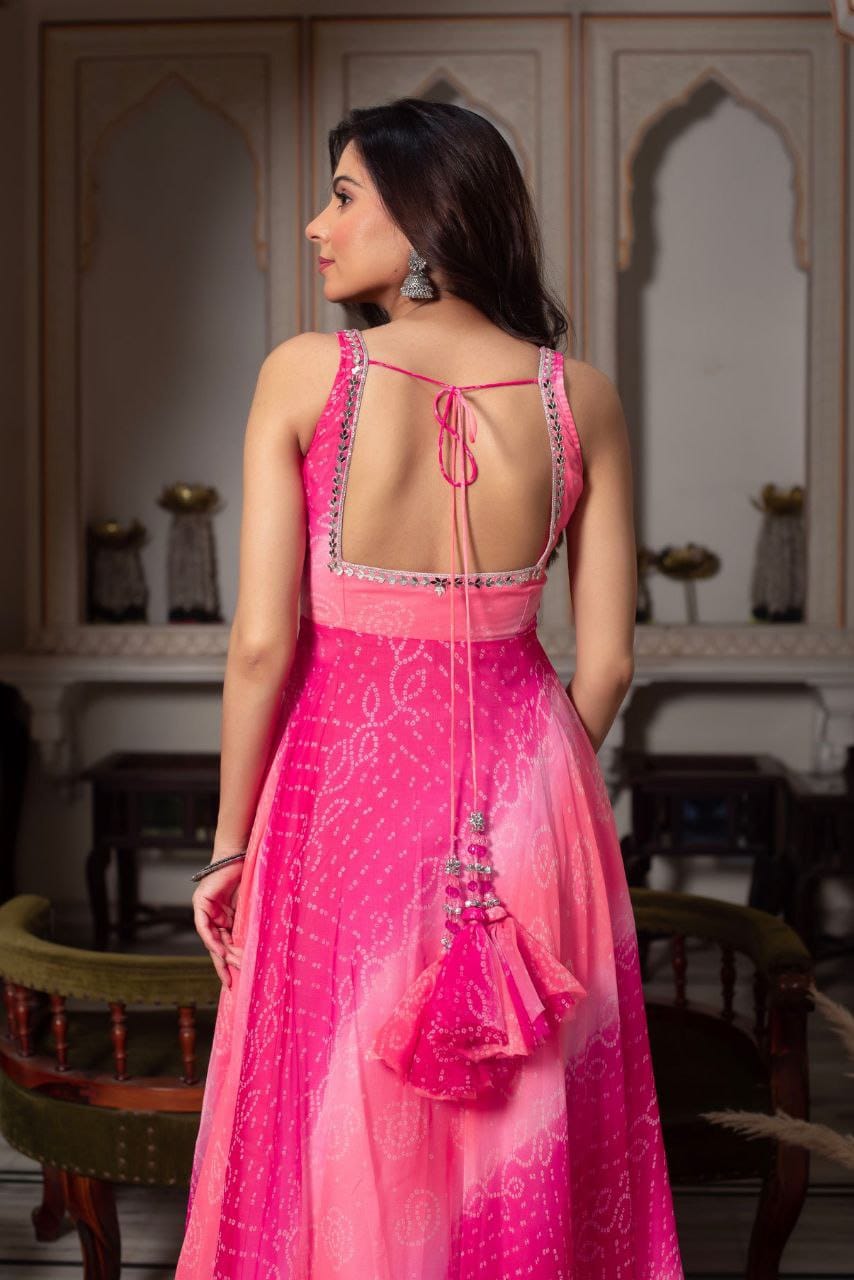 Radiant Pink Georgette Anarkali Suit with Dupatta & Palazzo