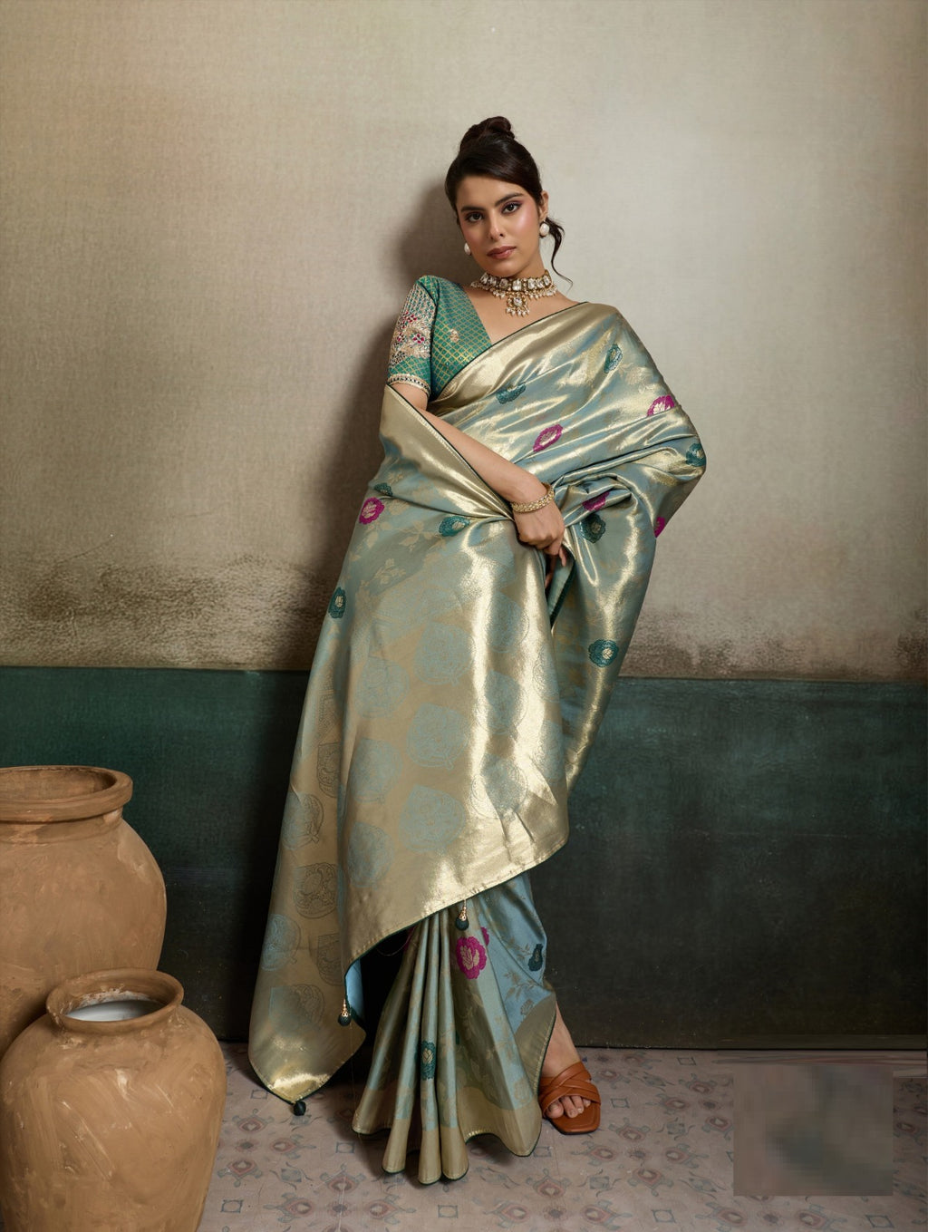 Tissue Banarasi Silk Jacquard Saree with Meenakari Art & Pita Zari Blouse