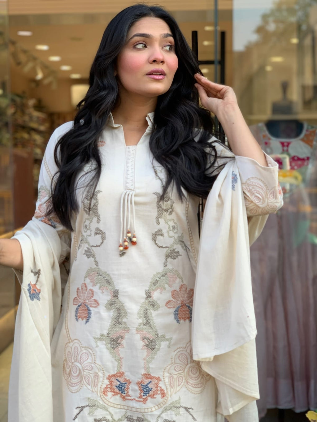 Premium Cotton Flex Embroidered Kurti Set – Elegant Summer Grace