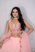 Georgette Pleated Lehenga Set with Embroidered Blouse | Festive Wear