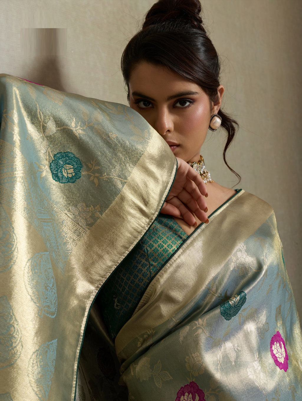 Tissue Banarasi Silk Jacquard Saree with Meenakari Art & Pita Zari Blouse