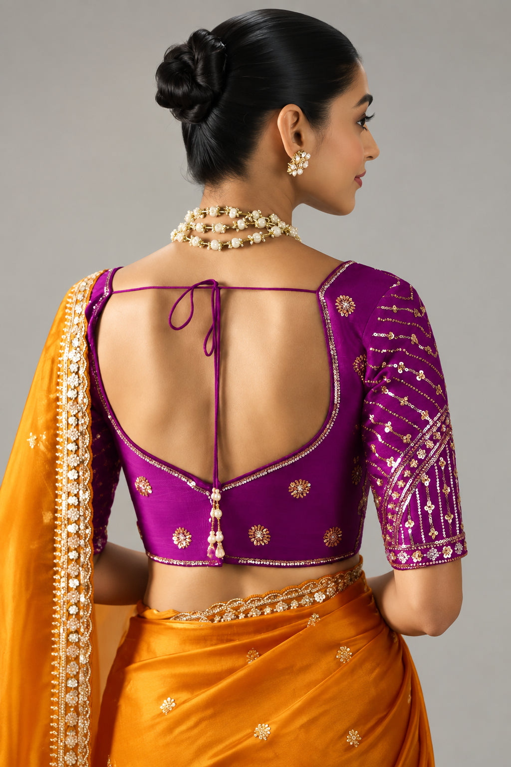 Embellished Sheer Silk Saree with Heavy Contrast Work Blouse