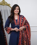 Elegant Blue Cotton Kurti Set with Handwork Detailing