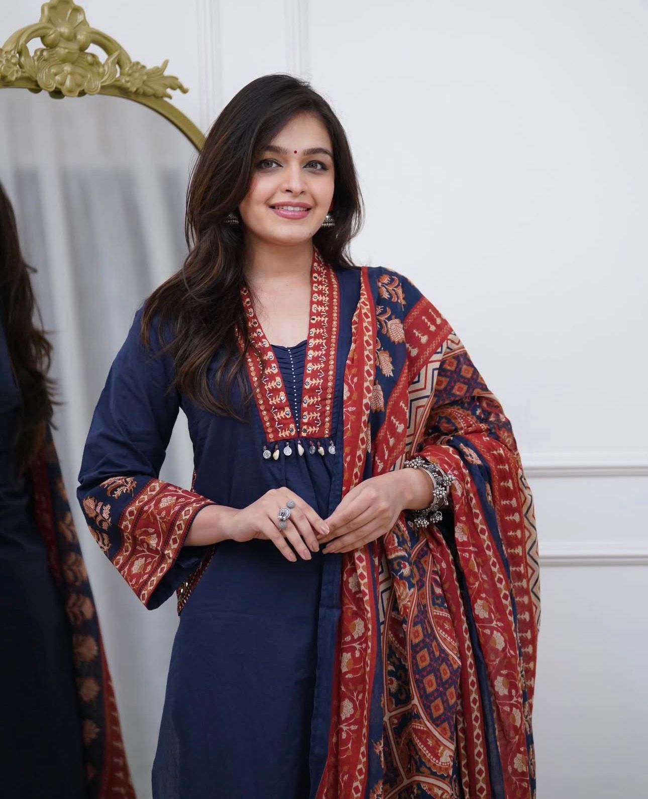 Elegant Blue Cotton Kurti Set with Handwork Detailing