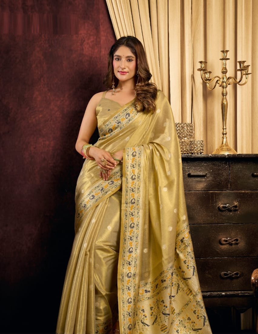 Glimmer in Heritage: Luxury Tissue Silk Sarees for Festive & Party Elegance