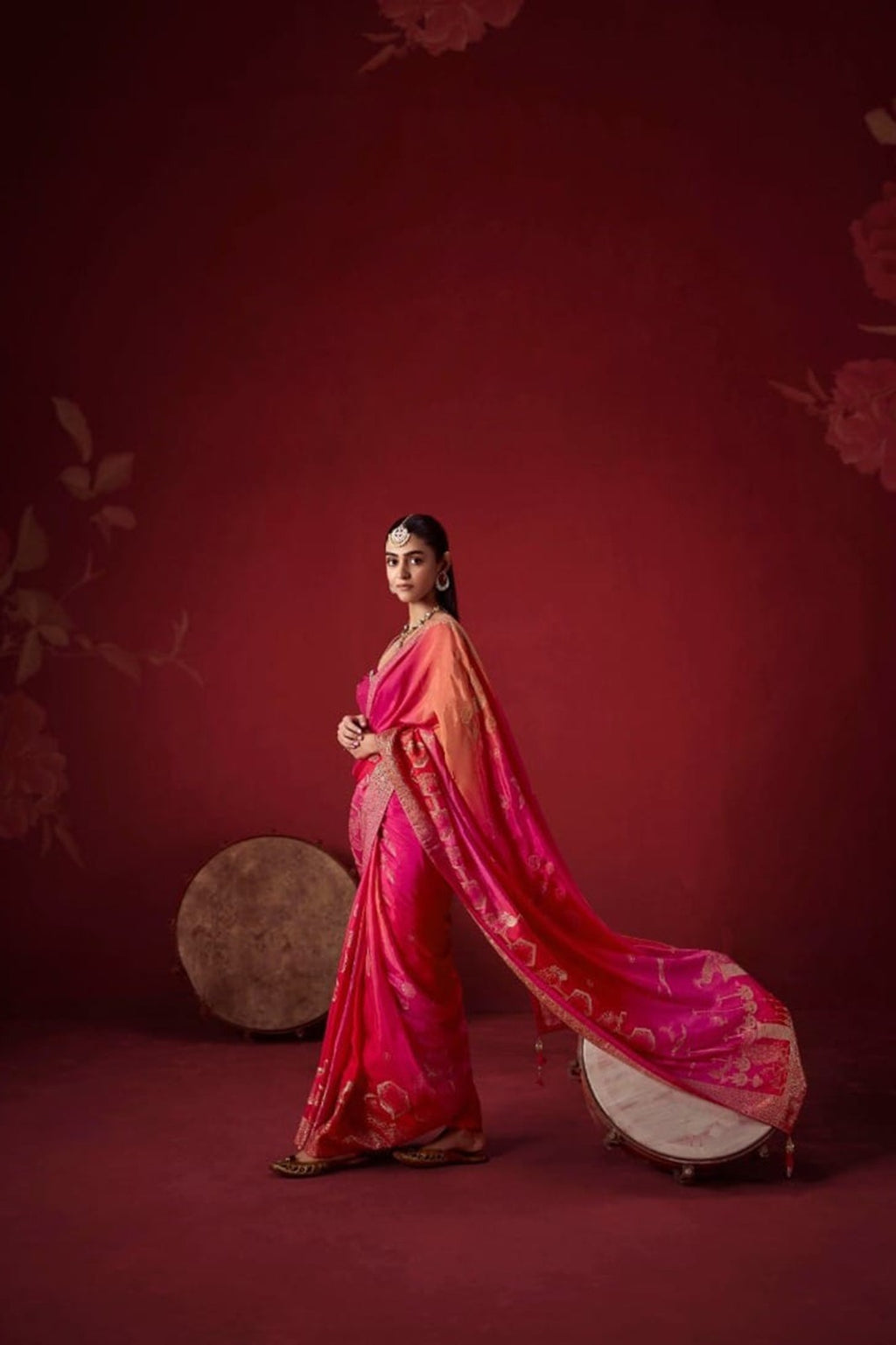 Ombré Dola Crape Silk Saree with Handcrafted Kundan Blouse