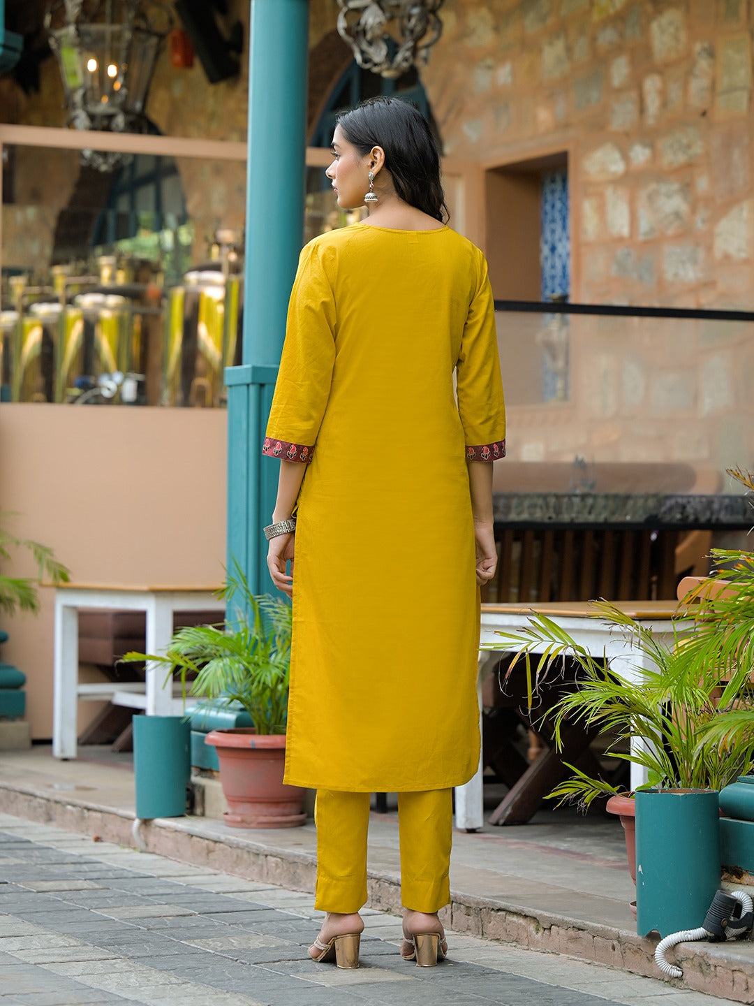 Mustard Cotton Kurta Sets With Dupatta