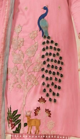 Heavy Embroidered Vichitra Silk 3-Piece Suit Set with Printed Dupatta
