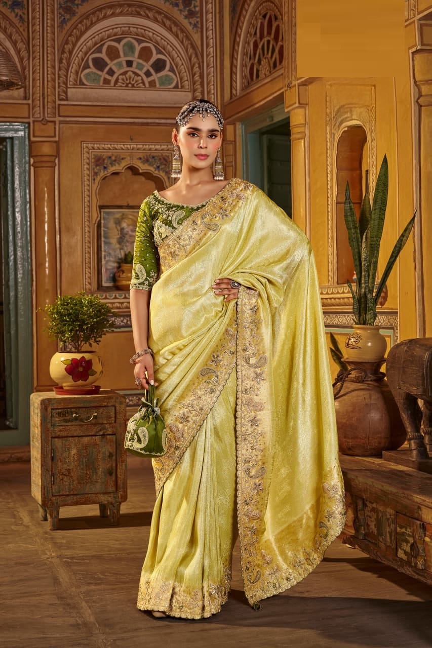 Premium Viscose Handwork Saree with Stitched Contrast Blouse