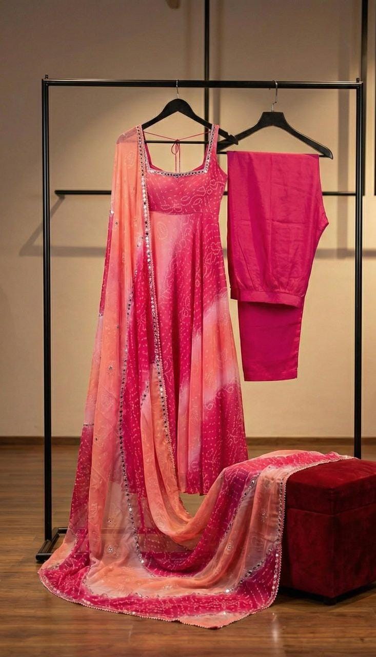 Radiant Pink Georgette Anarkali Suit with Dupatta & Palazzo