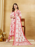 White Floral Cotton Anarkali Kurta Sets With Dupatta