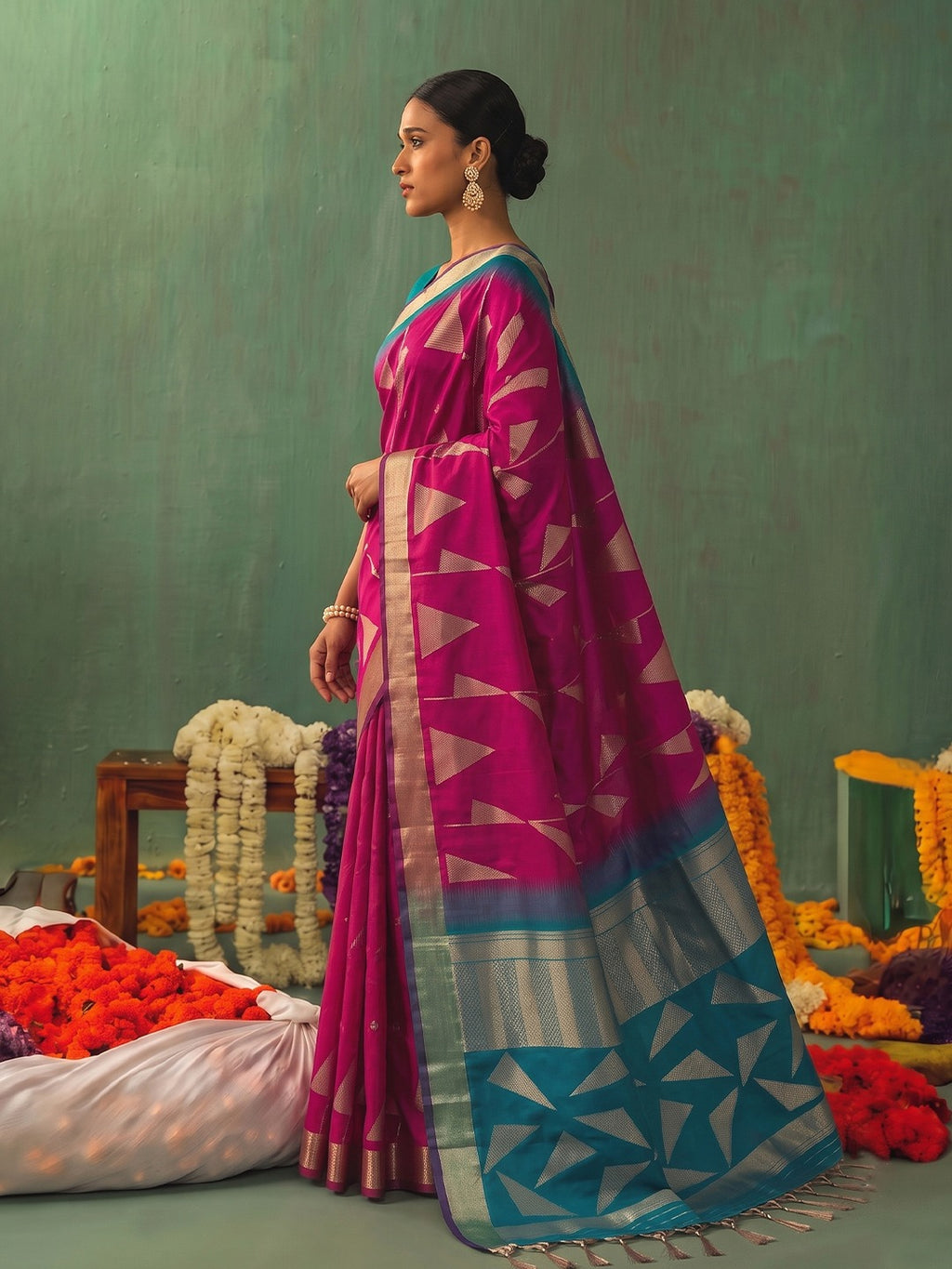 Opulent Radiance: Silk Blend Zari Saree with Contrast Border & Designer Pallu