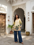 Radiant Heritage: Off-White Cotton Kalamkari Tunic with Yellow Glow