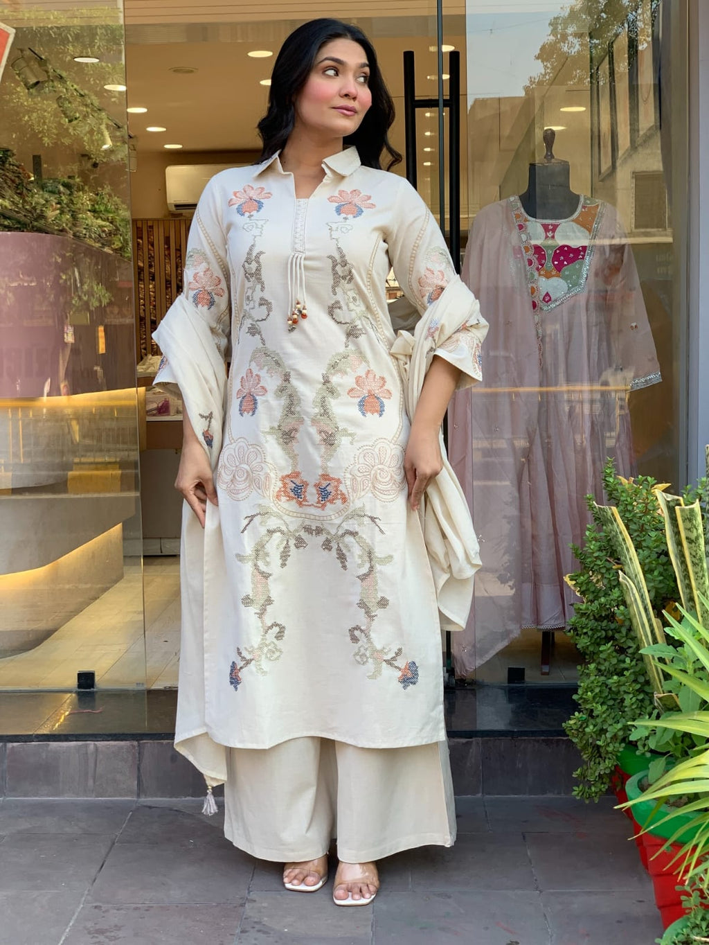 Premium Cotton Flex Embroidered Kurti Set – Elegant Summer Grace