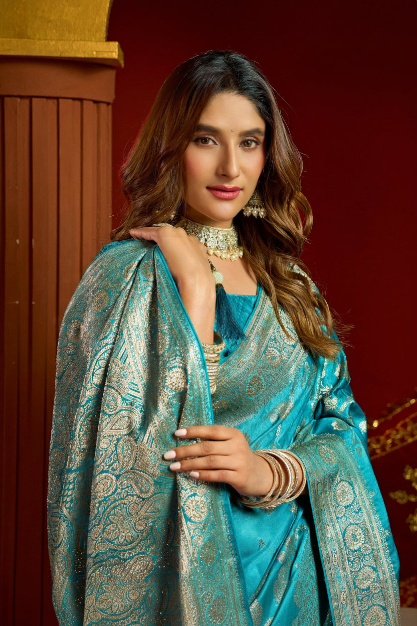 Royal Satin Silk Saree with Intricate Swarovski Work & Fancy Border | Designer Festive Collection