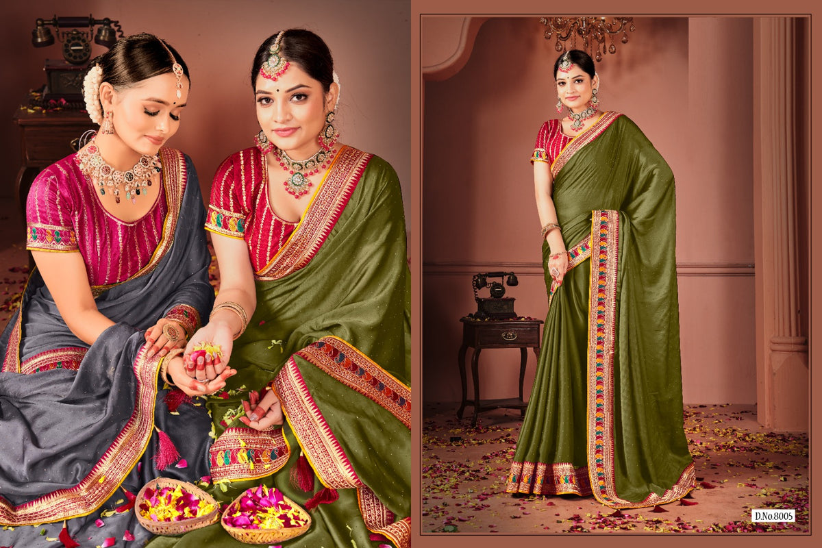 Rangoli Saree with Swarovski Crystal Border & Embroidered Banglory Silk Blouse