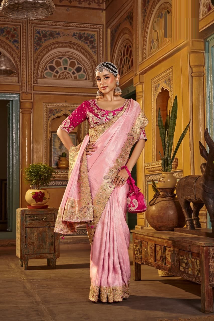 Premium Viscose Handwork Saree with Stitched Contrast Blouse