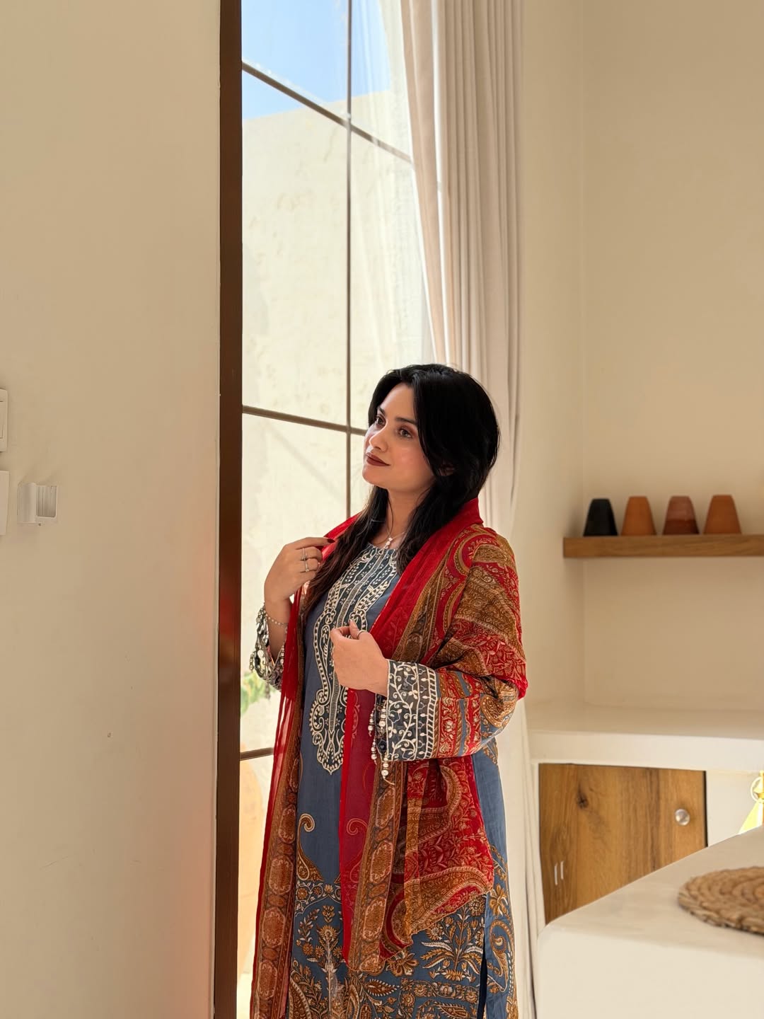 Everyday Glamour: Premium Heavy Cotton Printed Kurta Set with Shimmering Sequin Embroidery