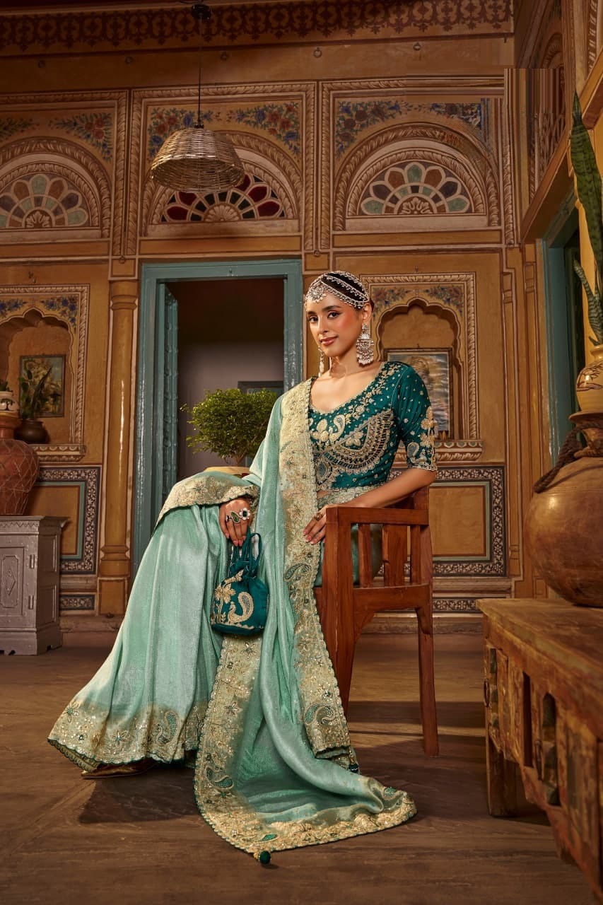 Premium Viscose Handwork Saree with Stitched Contrast Blouse