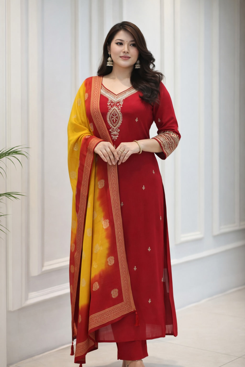 Exquisite Pure Chinon Hand-Embroidered Anarkali Suit Set with Dual-Tone Chiffon Dupatta