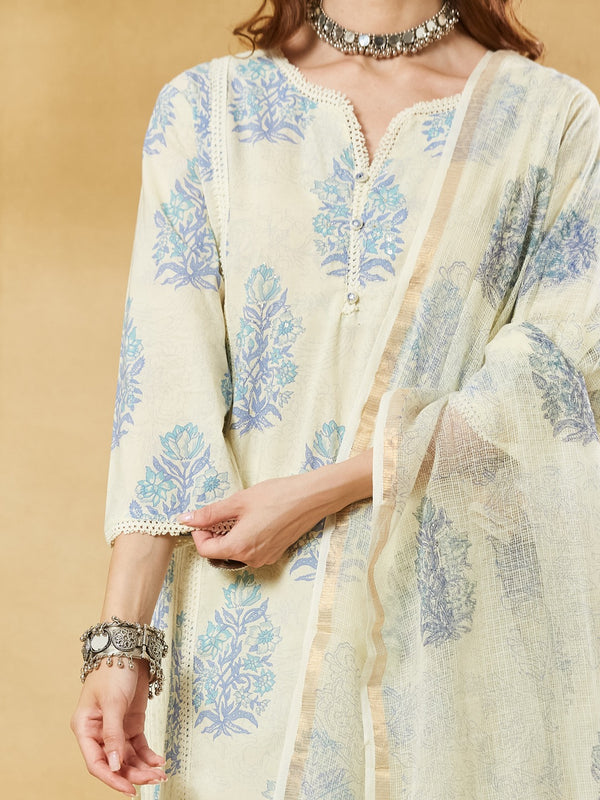 Blue Kurta Pant Set With Dupatta