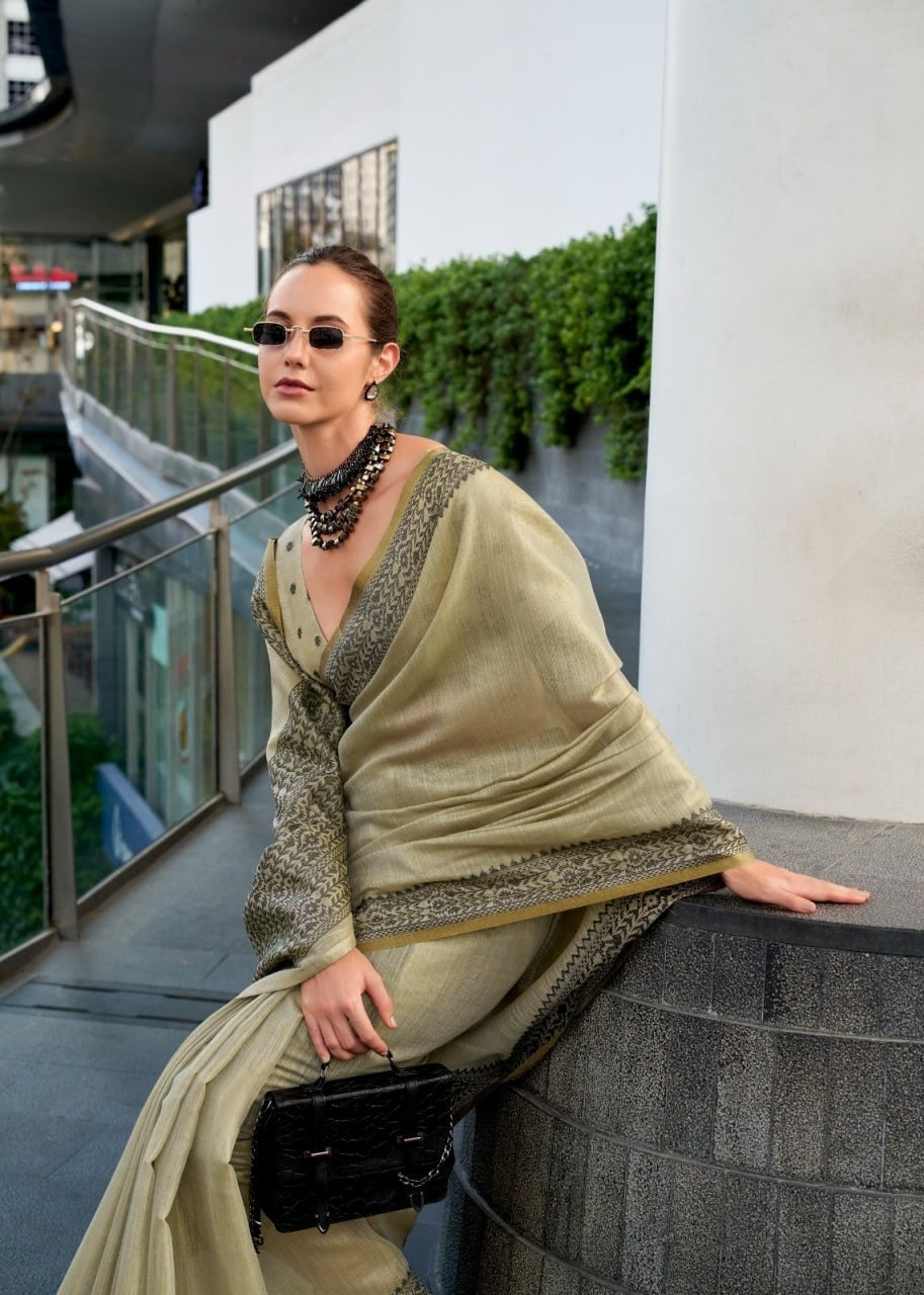 Premium Linen Tissue Silk Saree with Matching Blouse Piece