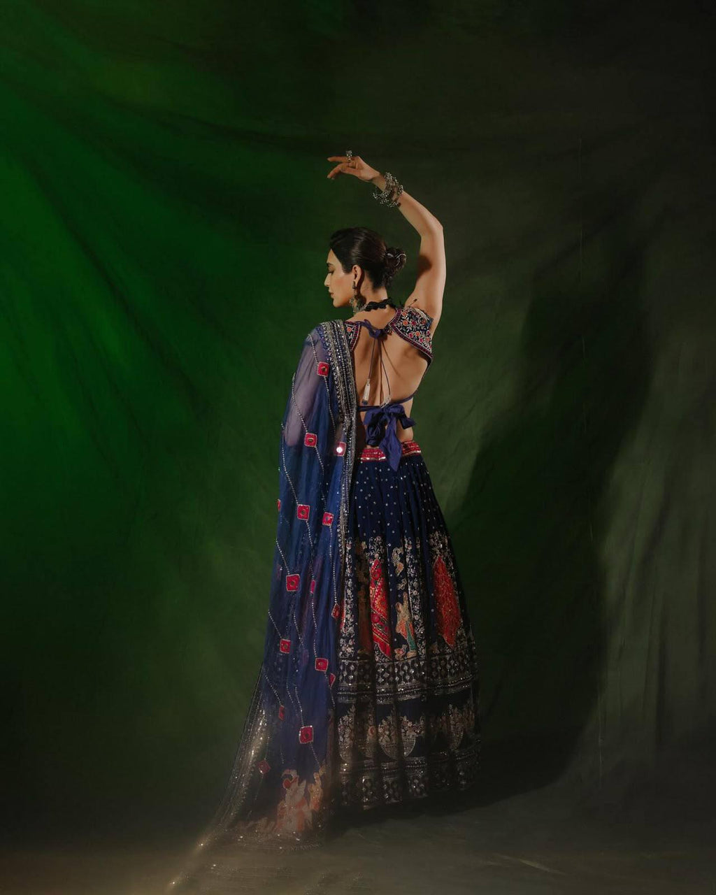 Royal Royal Blue Navratri Special Printed & Real Mirror Work Muslin Cotton Lehenga Choli