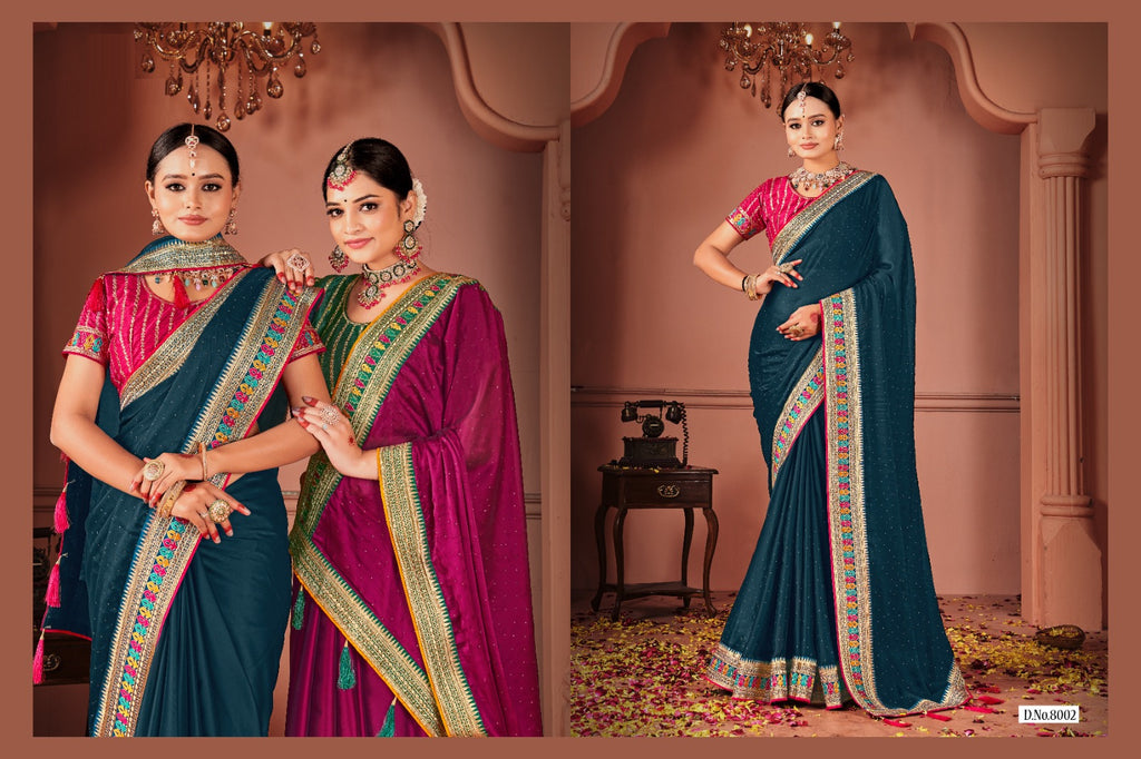 Rangoli Saree with Swarovski Crystal Border & Embroidered Banglory Silk Blouse