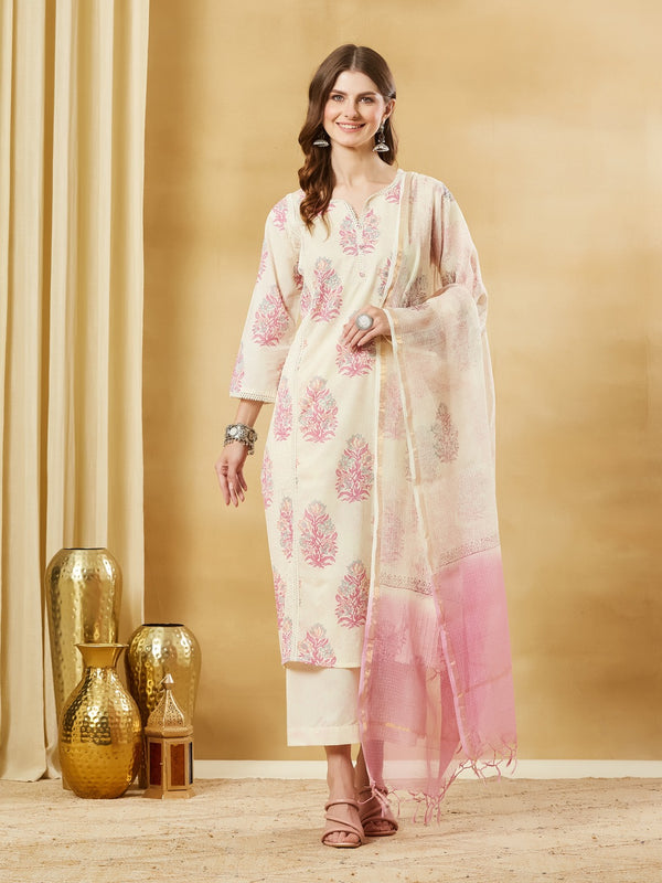 Pink Kurta Pant Set With Dupatta