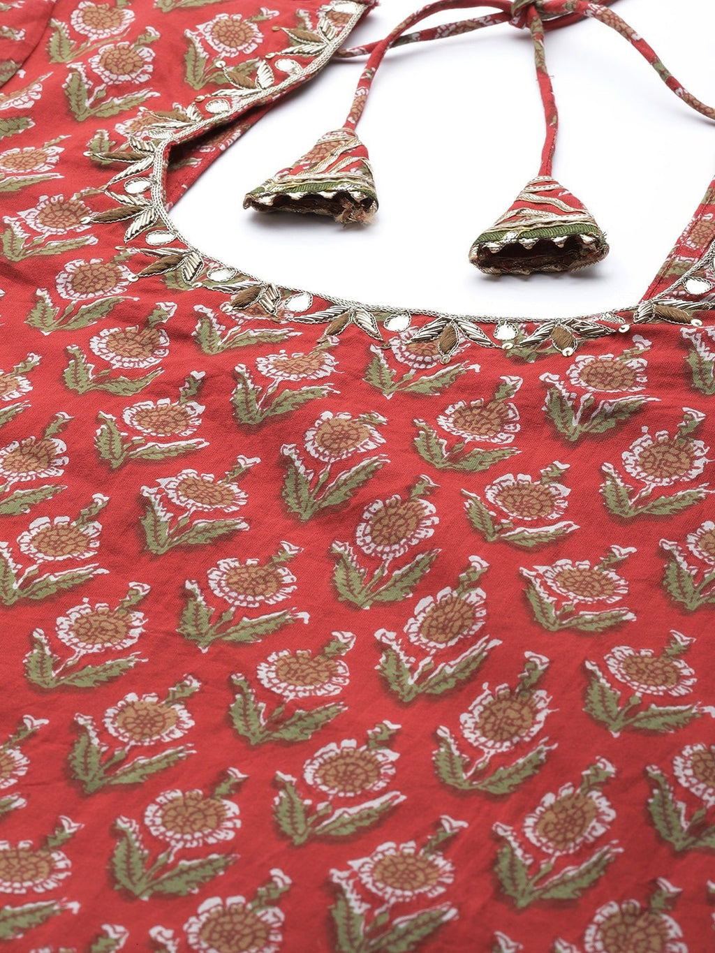 Red Dabu Printed Kurta Sharara Set with Kota Doria Dupatta
