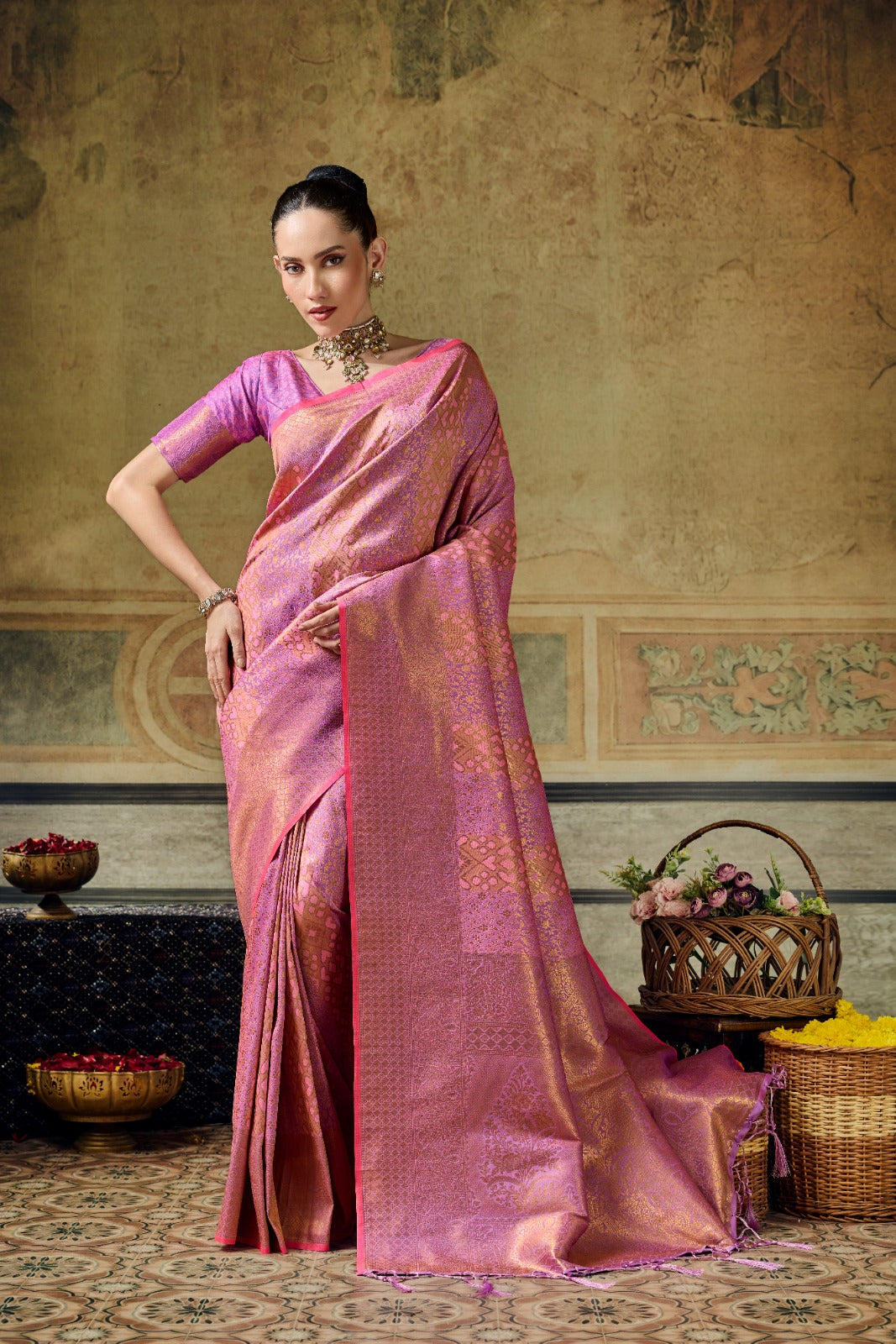 Handloom Silk Saree with Matching Silk Blouse | Festive & Partywear
