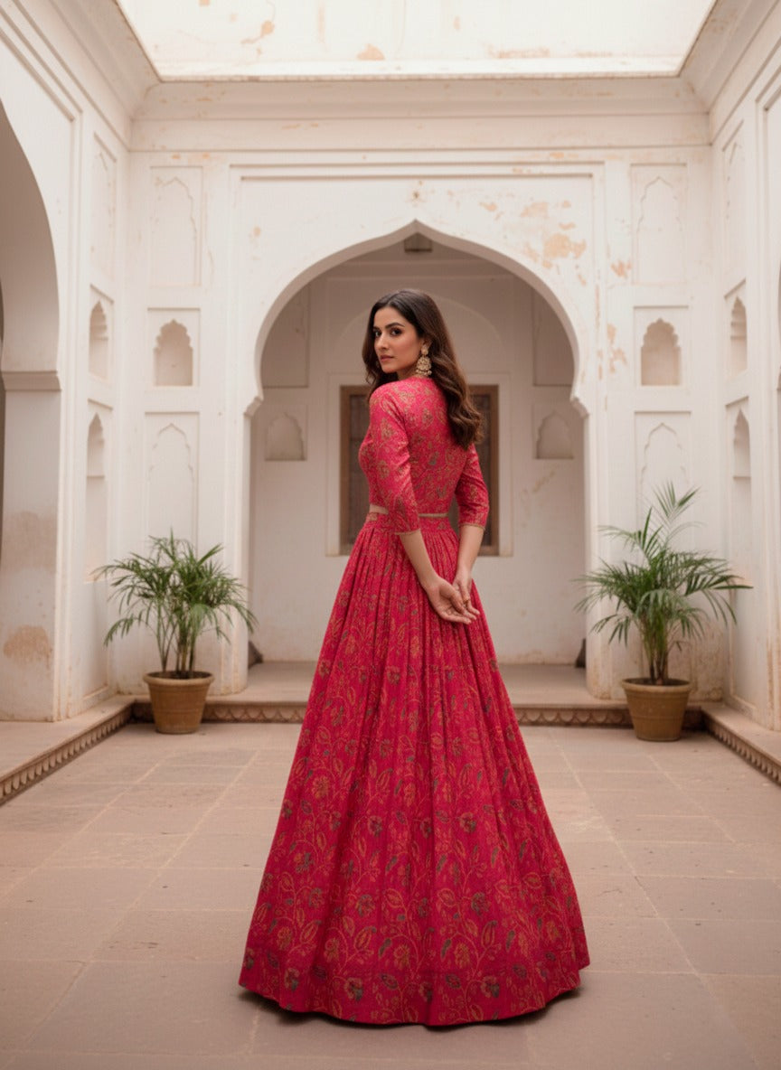 Bloom in Grace: Floral Tussar Silk Wedding Lehenga with Gota Patti & Coordinating Jacket