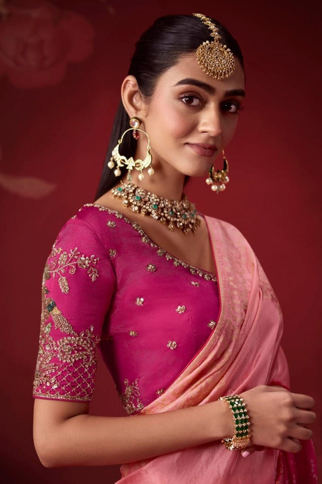 Ombré Dola Crape Silk Saree with Handcrafted Kundan Blouse