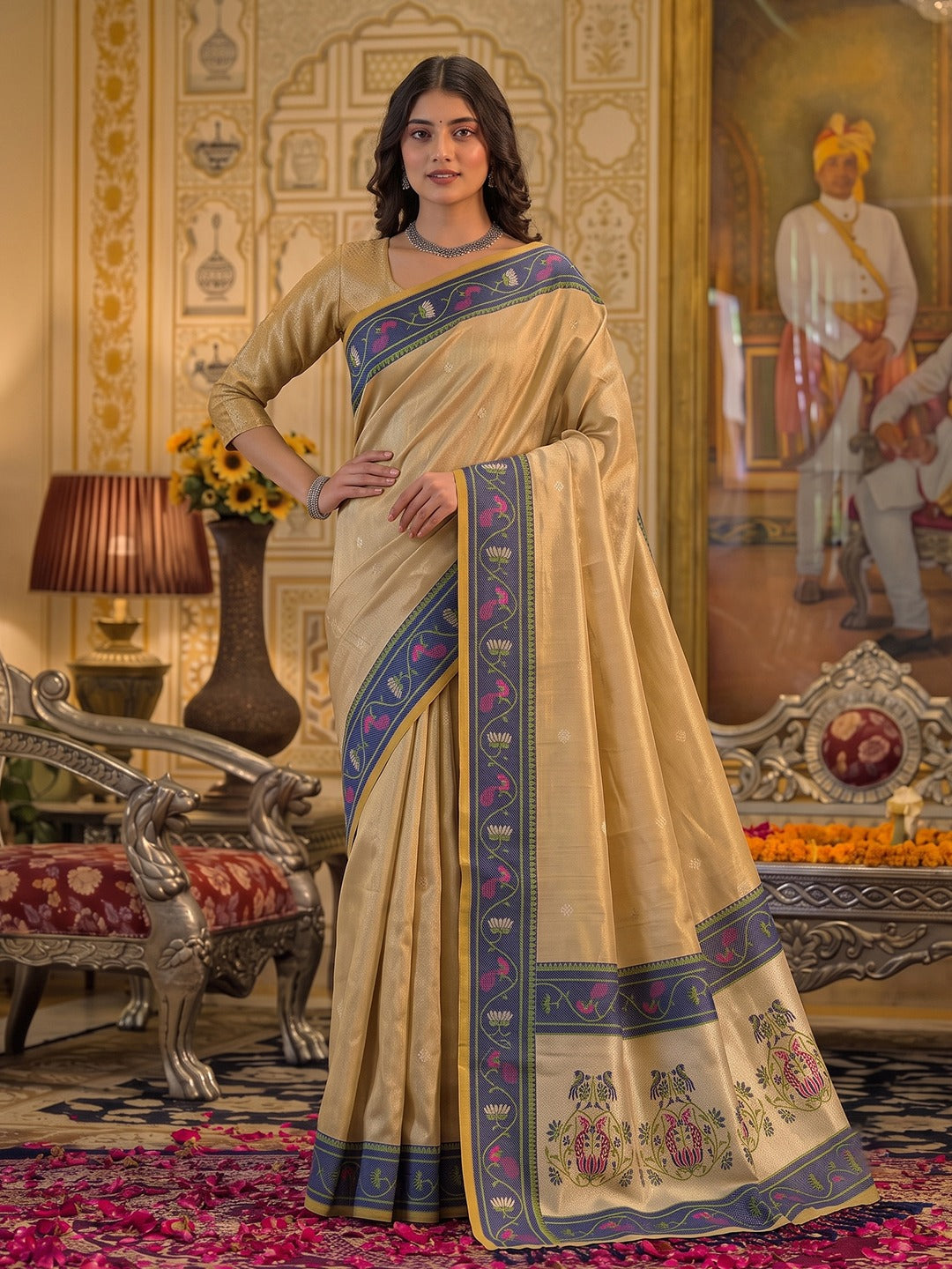 Exquisite Tissue Silk Saree with Intricate Designer Pallu & Woven Border