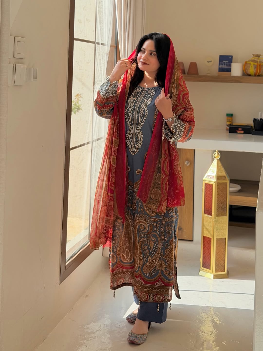 Everyday Glamour: Premium Heavy Cotton Printed Kurta Set with Shimmering Sequin Embroidery