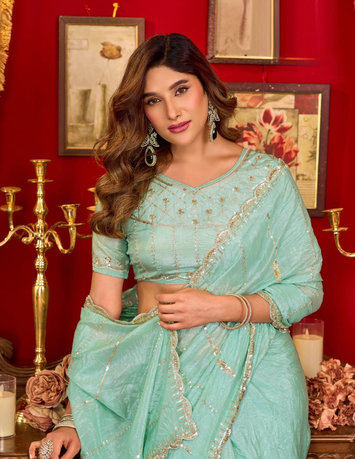 Pure Silk Saree: Luxurious Cut-Work & Sequin Elegance for Weddings & Festivities