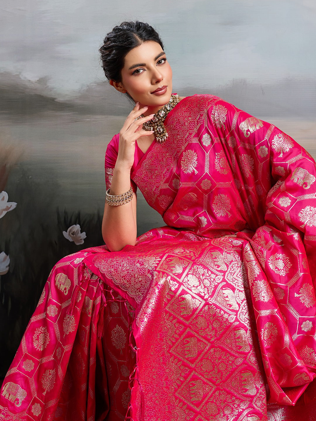 Shine in Pure Opulence: Elegant Silk Blend Sarees with Metallic Zari Weave