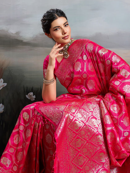 Shine in Pure Opulence: Elegant Silk Blend Sarees with Metallic Zari Weave