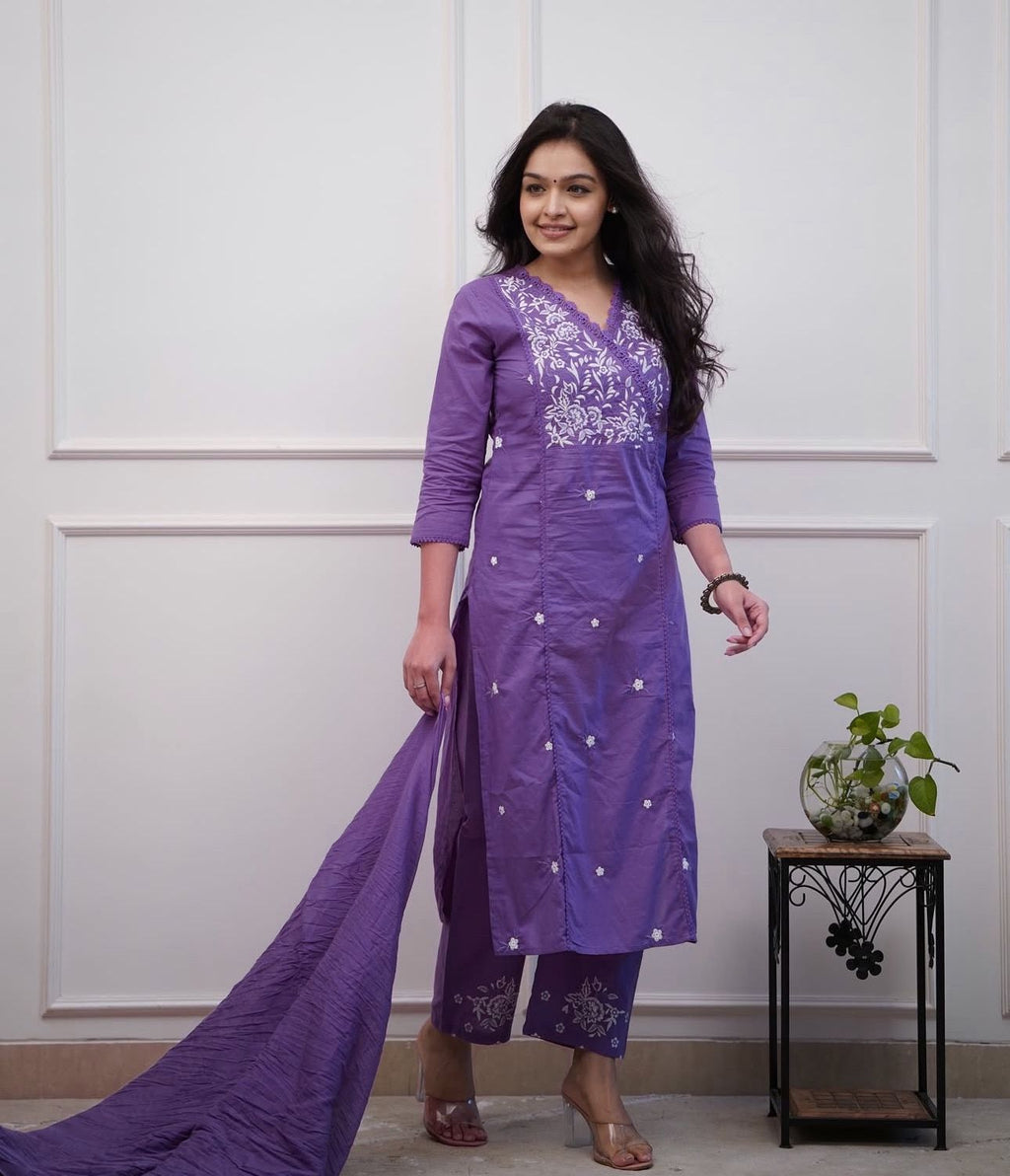 Premium Cotton Embroidered 3-Piece Suit Set