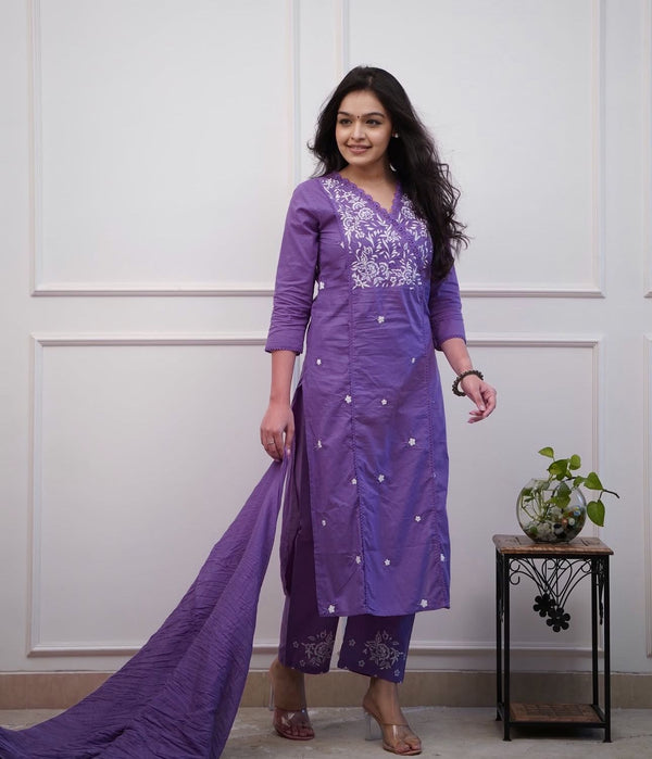 Premium Cotton Embroidered 3-Piece Suit Set