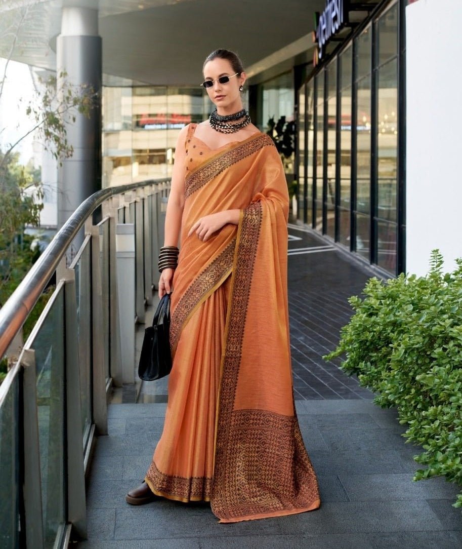 Premium Linen Tissue Silk Saree with Matching Blouse Piece
