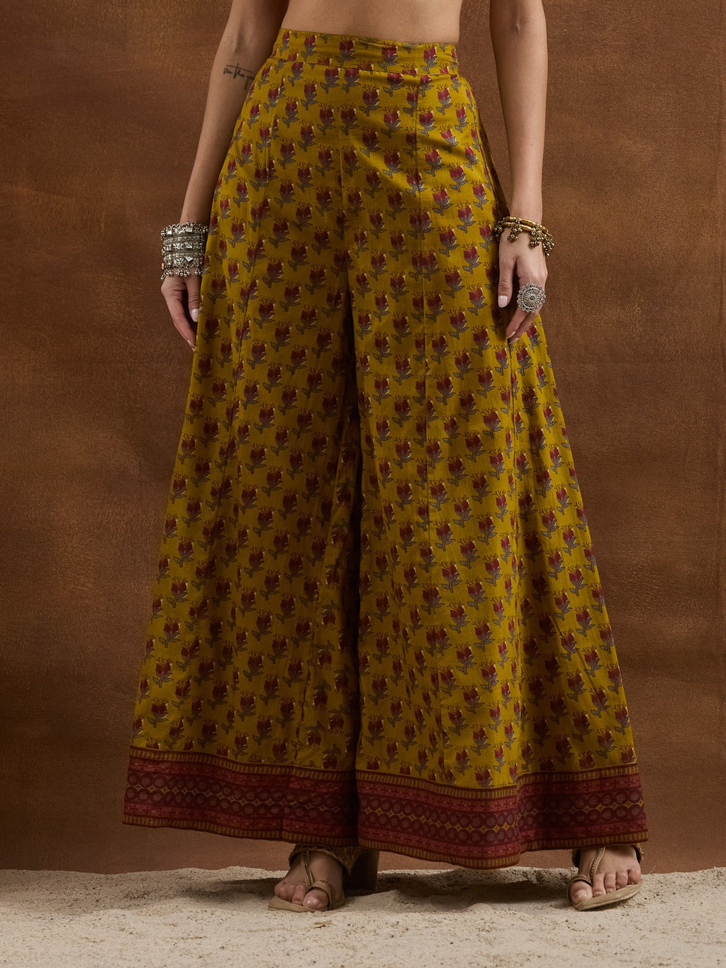 Elegant Mustard Yellow Floral Cotton Anarkali Set with Latkans & Dupatta
