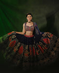 Royal Royal Blue Navratri Special Printed & Real Mirror Work Muslin Cotton Lehenga Choli