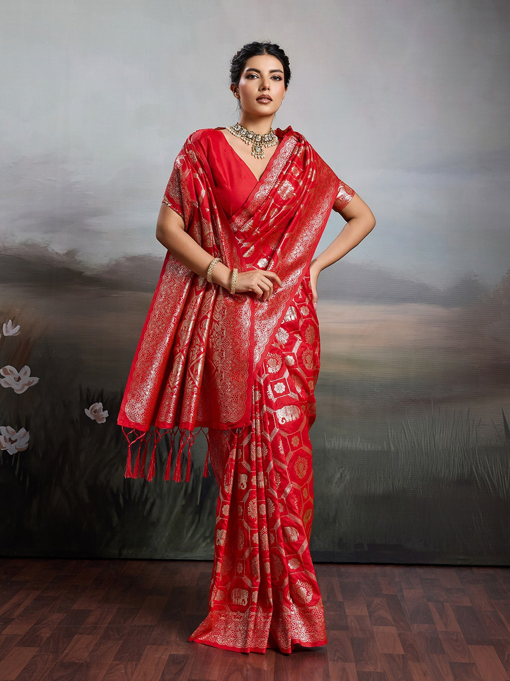 Shine in Pure Opulence: Elegant Silk Blend Sarees with Metallic Zari Weave