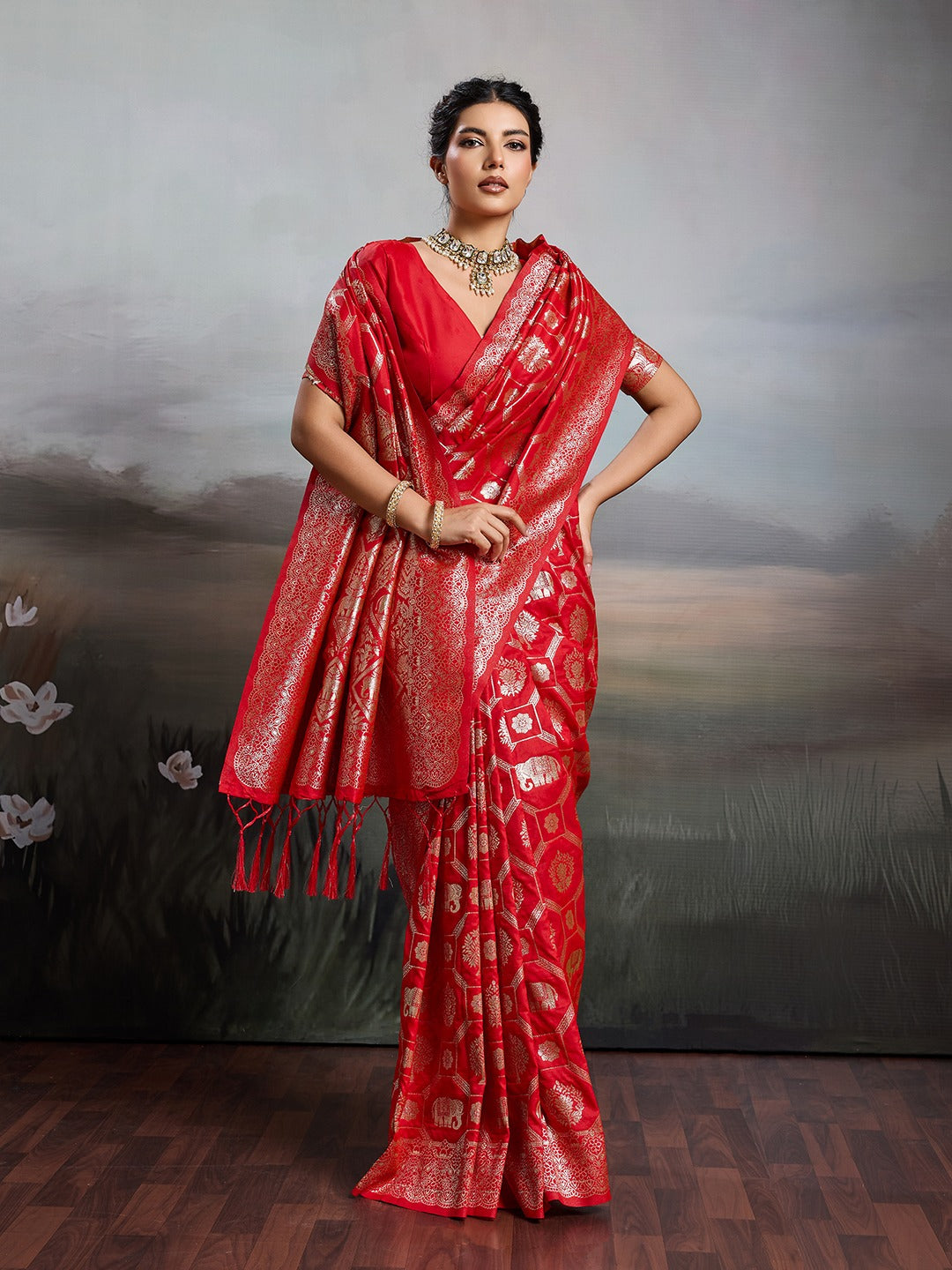 Shine in Pure Opulence: Elegant Silk Blend Sarees with Metallic Zari Weave