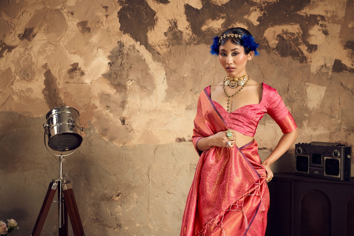 Ethereal Handloom Silk Saree with Intricate Weaving & Unstitched Blouse Piece