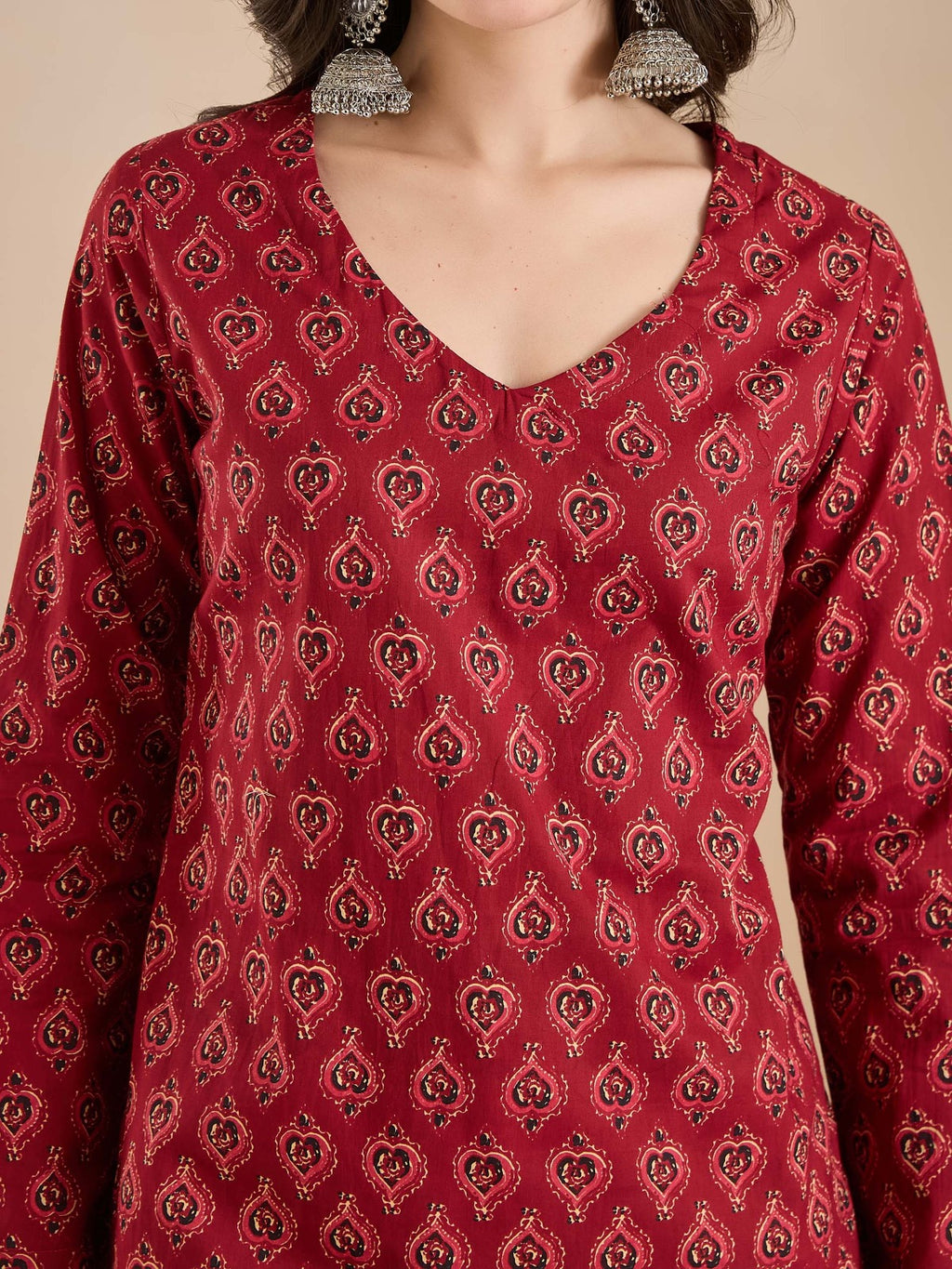 Maroon Printed Short Kurti