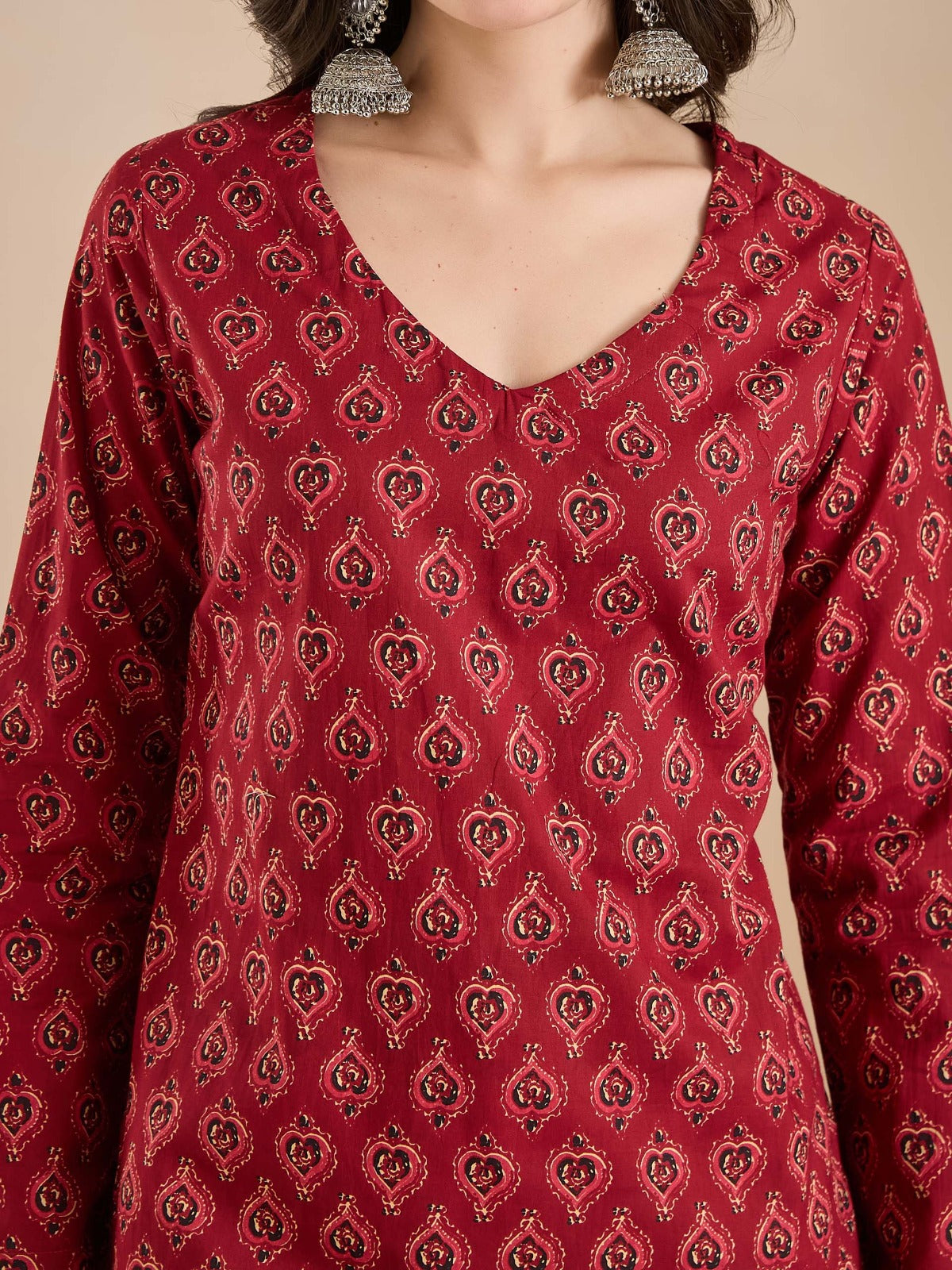Maroon Printed Short Kurti