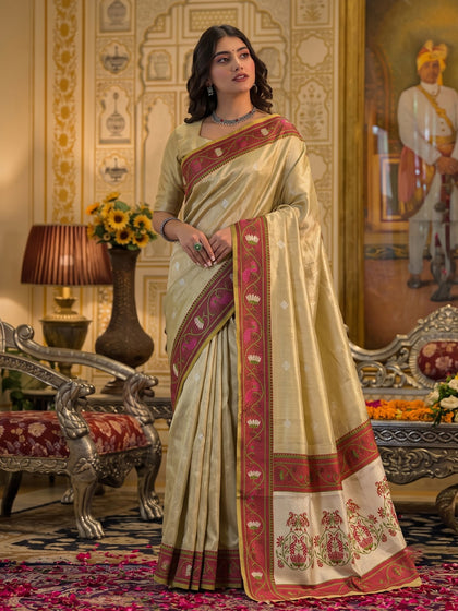 Exquisite Tissue Silk Saree with Intricate Designer Pallu & Woven Border