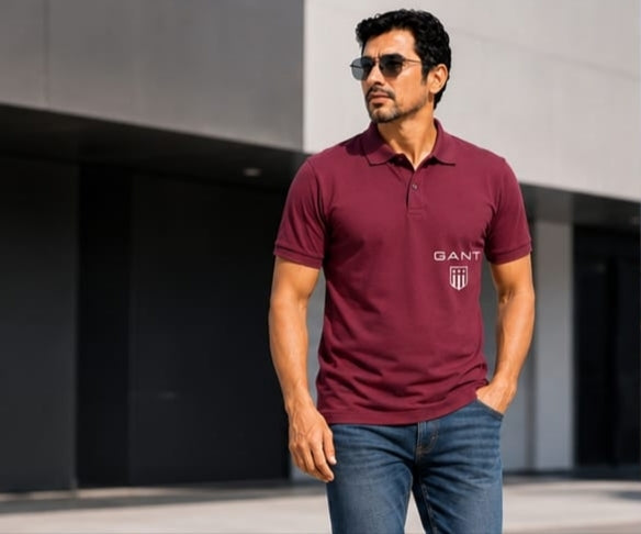 Men classic pure cotton regular fit polo t-shirt with ribbed collar